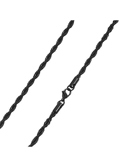 Stainless Steel 4mm Twist Rope Chain Necklace, 22" Inches-28" Inches