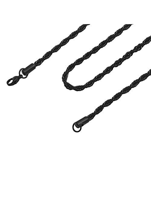 Stainless Steel 4mm Twist Rope Chain Necklace, 22" Inches-28" Inches