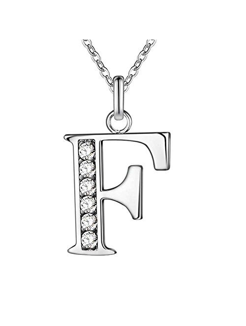 PARTNER Sterling Silver Plated Simple 26 Letter Alphabet Personalized Charm Pendant Necklace Best for Women Teel Girl
