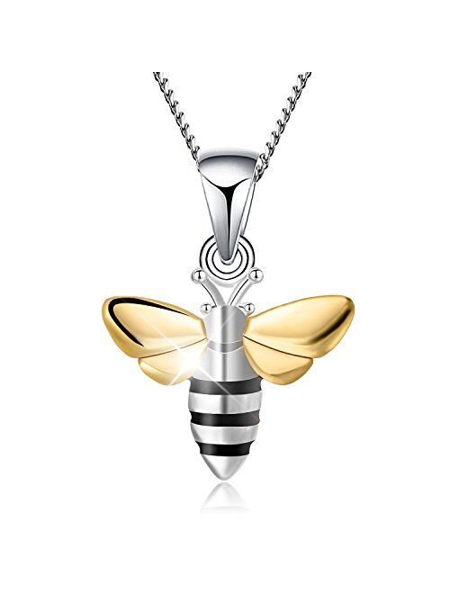 Gift for Christmas Lotus Fun 925 Sterling Silver Necklace Pendant Lovely Honeybee Pendant with Necklaces Link Chain length 17inches, Handmade Unique Jewelry Gift for Wome