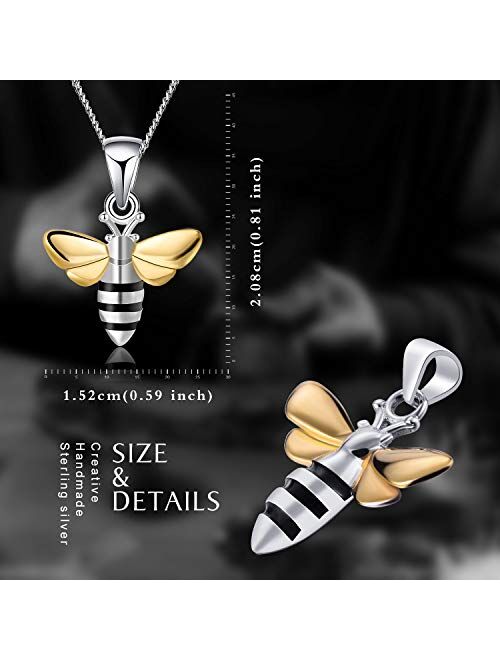 Gift for Christmas Lotus Fun 925 Sterling Silver Necklace Pendant Lovely Honeybee Pendant with Necklaces Link Chain length 17inches, Handmade Unique Jewelry Gift for Wome