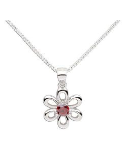 Girls Sterling Silver Daisy Simulated Birthstone Necklace for Children