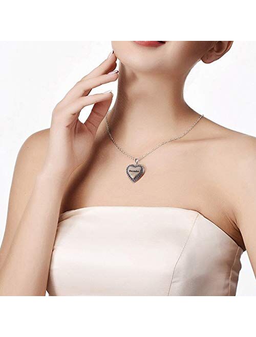 YOUFENG Love Heart Birthstones Locket Necklace Holds Pictures Paved Blue Red White CZ Rose Gold Living Memory Photo Lockets
