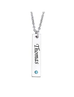 Valyria Personalized Vertical Bar Necklace with Birthstones - Custom Made with Any Name,Stainless Steel Personalized Necklace