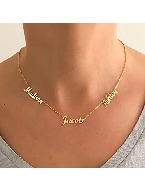 LONAGO 925 Sterling Silver Personalized Name Necklace Custom Name Plate Necklace - One, Two,Three or More Names Necklace for Women Girls