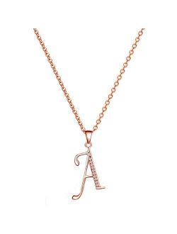 Paialco Jewelry 14K Rose Gold Plating Sterling Silver Initial Alphabet Pendant Necklace 18"