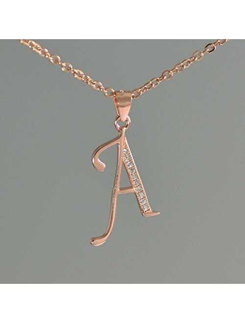 Paialco Jewelry 14K Rose Gold Plating Sterling Silver Initial Alphabet Pendant Necklace 18"