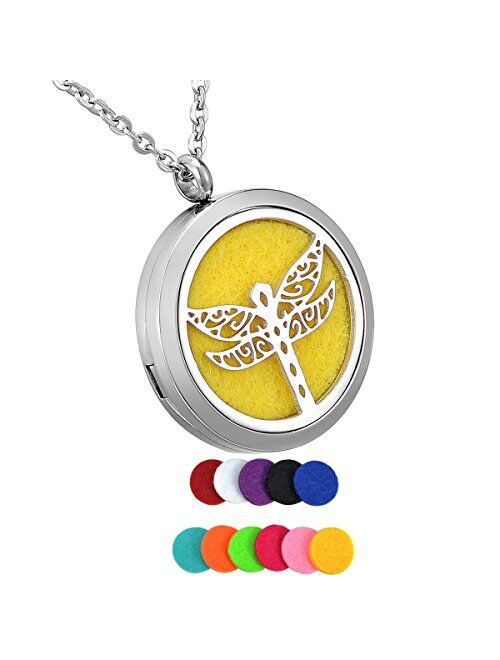 HooAMI Aromatherapy Essential Oil Diffuser Necklace Locket Pendant Stainless Steel Perfume Necklace with 12 Refill Pads
