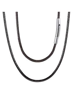 FOCALOOK Custom Leather Cord, Waterproof Braided Leather Necklace Wax Rope Chain, 2/3mm Width Replacement Chain, with Durable Snap Clasp, 16-30 Inch