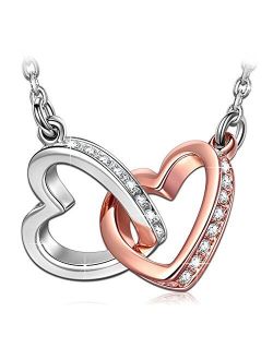 ANGEL NINA Necklaces for Women Christmas Gifts Love At First Sight Double Heart 925 Sterling Silver Rose Gold Plated Necklace with 5A Cubic Zirconia with Jewelry Box