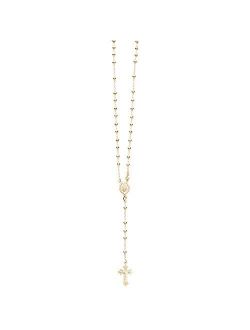 Ritastephens Italian Sterling Silver or Gold-tone 3mm Rosary Bead Virgin Mary Cross Necklace