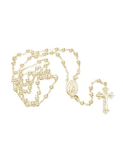 Ritastephens Italian Sterling Silver or Gold-tone 3mm Rosary Bead Virgin Mary Cross Necklace