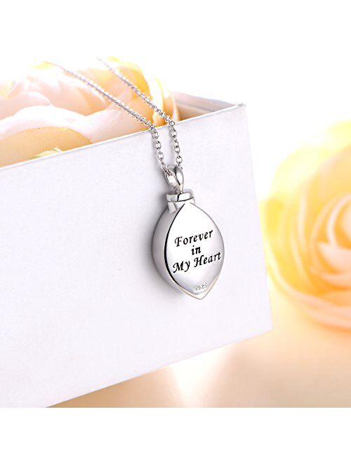 DAOCHONG 925 Sterling Silver Cremation Jewelry Forever in My Heart Ashes Keepsake Urns Pendant Necklace for Women, 20 Inch Rolo Chain