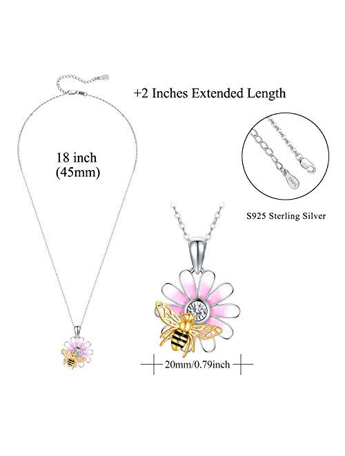 925 Sterling Silver Heart Shape Flower Necklace Collections Sunflower Sunshine Necklace Rose Pendant Necklace Jewelry For Women Girls for Her Birthday Christmas Gifts