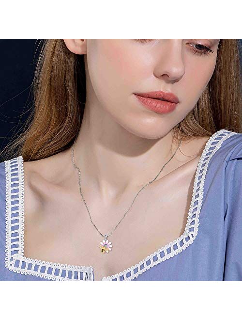 925 Sterling Silver Heart Shape Flower Necklace Collections Sunflower Sunshine Necklace Rose Pendant Necklace Jewelry For Women Girls for Her Birthday Christmas Gifts
