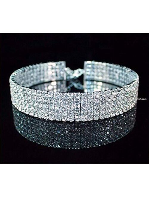 5-row Five Rows Clear White Austrian Rhinestone Crystal Choker Collar Necklace Dance Party Jewelry Wedding Prom N060 Silver