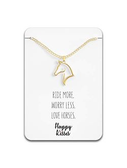 Happy Kisses Horse Necklace Horse Gift for Horseback Riders Cute Outline Pendant for Women & Girls - Sweet Message Card