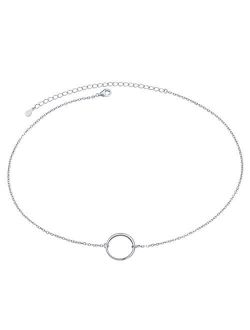 S925 Sterling Silver Dainty Simple Choker Necklace,Rolo Chain,Adjustable 13 inches to 16 inches