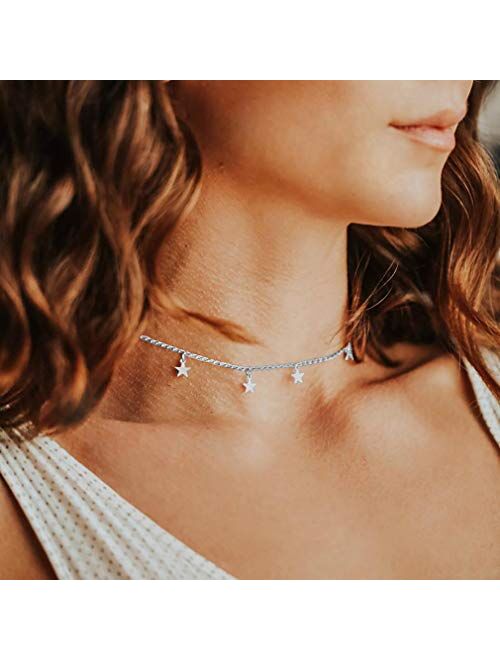ROSTIVO Star Necklace for Women Trendy Star Necklace Choker for Girls (Silver)