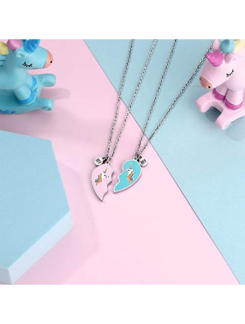 Christmas Gifts for Girls Best Friend Necklaces Unicorn BFF Friendship Heart Necklace for 2 Sisters Friends