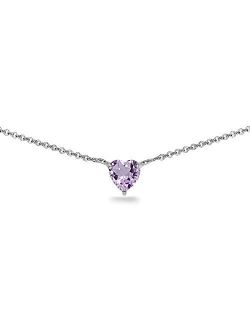 Sterling Silver Genuine or Synthetic Gemstone 7x7mm Heart Shaped Dainty Choker Necklace