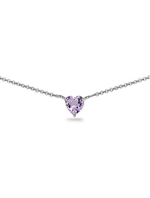 Sterling Silver Genuine or Synthetic Gemstone 7x7mm Heart Shaped Dainty Choker Necklace