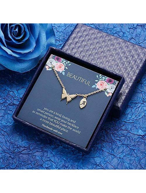 MONOOC Butterfly Necklace for Women Girls, 14K Gold Plated Dainty Butterfly Pendant Necklace Initial Necklaces Cute Minimalist Butterfly Jewelry Gifts for Teen Girls