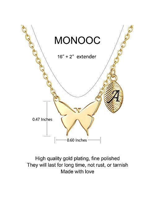 MONOOC Butterfly Necklace for Women Girls, 14K Gold Plated Dainty Butterfly Pendant Necklace Initial Necklaces Cute Minimalist Butterfly Jewelry Gifts for Teen Girls