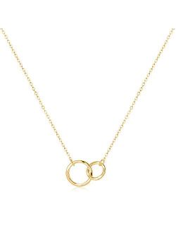 Fettero Layered Necklace Double Circle Generations Interlocking Infinity Hammered Pendant Dainty 14K Plated Minimalist Simple for Mother Daughter Sister Granddaughter Gra