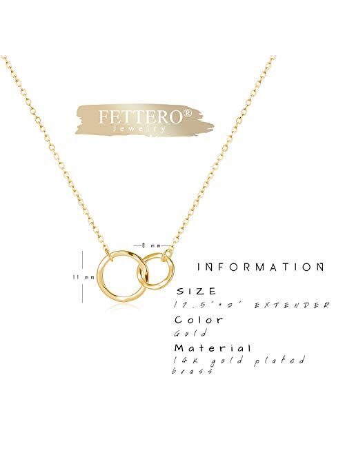 Fettero Layered Necklace Double Circle Generations Interlocking Infinity Hammered Pendant Dainty 14K Plated Minimalist Simple for Mother Daughter Sister Granddaughter Gra