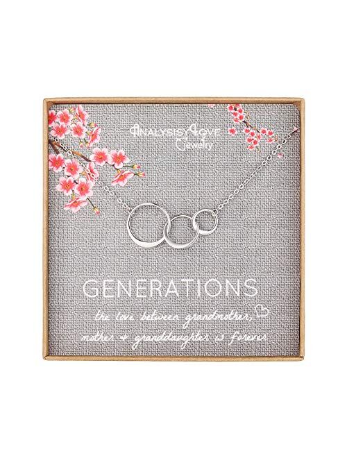 3 Generations Necklace - Sterling Silver Interlocking Infinity 3 Circles Necklace for Grandma Mom Granddaughter, Birthday Jewelry Mothers Day Gift