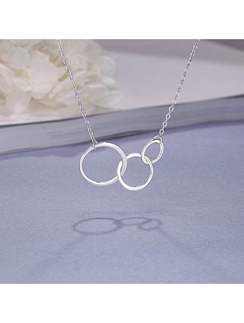 3 Generations Necklace - Sterling Silver Interlocking Infinity 3 Circles Necklace for Grandma Mom Granddaughter, Birthday Jewelry Mothers Day Gift