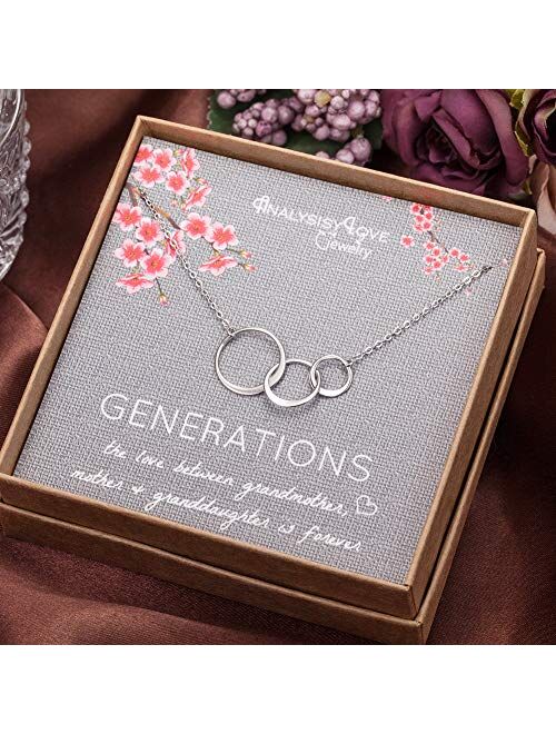 3 Generations Necklace - Sterling Silver Interlocking Infinity 3 Circles Necklace for Grandma Mom Granddaughter, Birthday Jewelry Mothers Day Gift