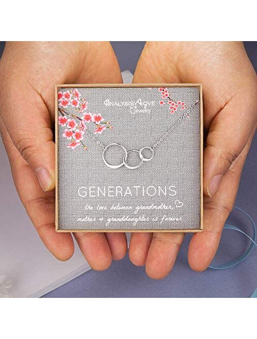 3 Generations Necklace - Sterling Silver Interlocking Infinity 3 Circles Necklace for Grandma Mom Granddaughter, Birthday Jewelry Mothers Day Gift