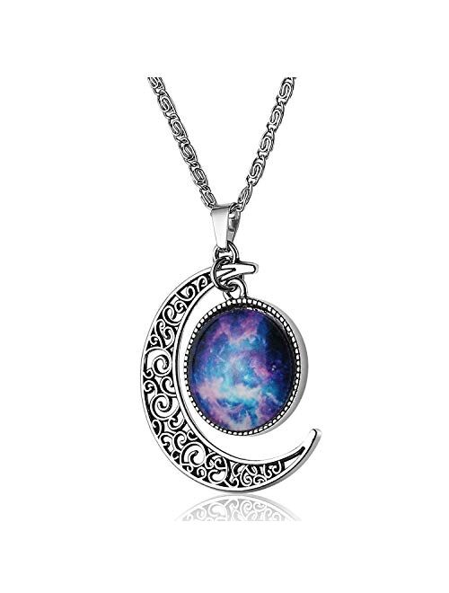 Lcbulu Galaxy Crescent Moon Pendant Necklaces Jewelry for Women Teen Girls 18''