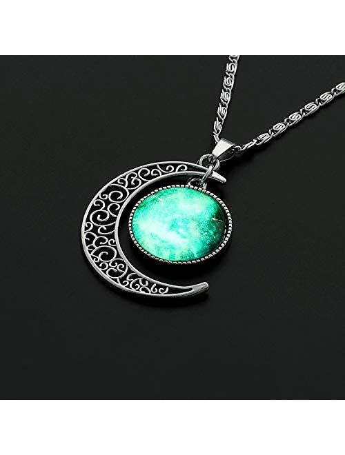 Lcbulu Galaxy Crescent Moon Pendant Necklaces Jewelry for Women Teen Girls 18''
