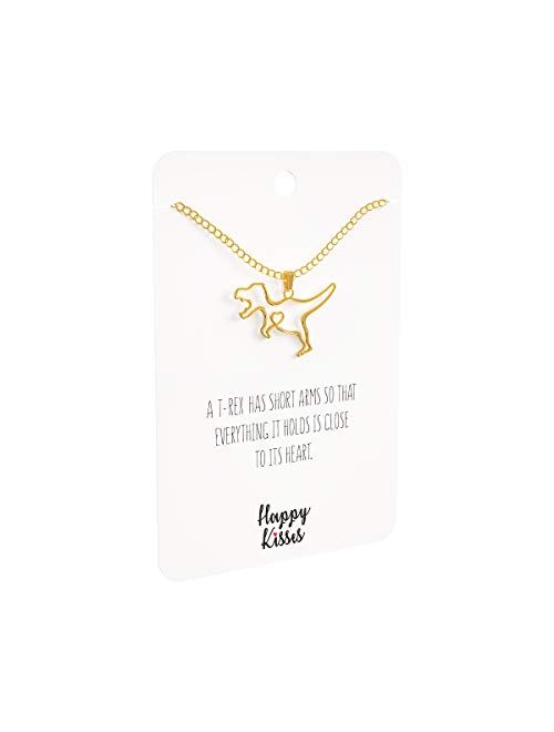 Happy Kisses Dinosaur T-Rex Necklace - Cute Pendant Gift - Sweet and Funny Message Card