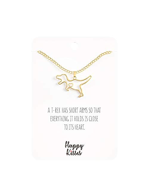 Happy Kisses Dinosaur T-Rex Necklace - Cute Pendant Gift - Sweet and Funny Message Card