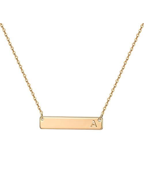 Initial Bar Necklace Gold for Women - Bar Necklace Personalized 14K Gold Plated Alphabet Bar Necklace with Initial Gifts for Girls, Custom Engraved Bar Initial Necklace L