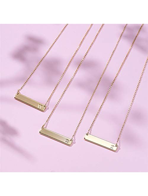 Initial Bar Necklace Gold for Women - Bar Necklace Personalized 14K Gold Plated Alphabet Bar Necklace with Initial Gifts for Girls, Custom Engraved Bar Initial Necklace L