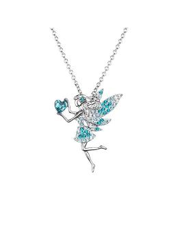 Fairy Necklace for Teen Girls,Birthstone Pendant Gift for Girls White Gold Plated Austrian Crystal Jewelry Gift