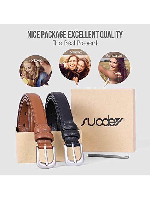 2 Pack Womens Skinny Leather Belt SUOSDEY Solid Color Waist Belt with Pin Buckle for Jeans Dress Pants Christmas Gift