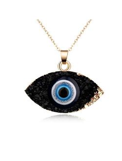 COLORFUL BLING Classic Turkish Evil Eye Necklace Imitated Druzy Pendant Gold Plated Faith Protection Lucky Jewelry for Women and Girls Party Special Days