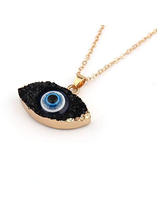 COLORFUL BLING Classic Turkish Evil Eye Necklace Imitated Druzy Pendant Gold Plated Faith Protection Lucky Jewelry for Women and Girls Party Special Days