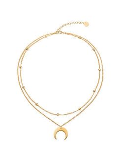 BaubleStar Crescent Pendant Necklace Layering Titanium Chain Choker for Women Girls