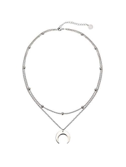 BaubleStar Crescent Pendant Necklace Layering Titanium Chain Choker for Women Girls
