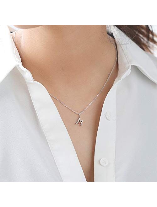 MONOZO Initial Necklace for Women Girls, 14K White Gold Plated Dainty Necklace with Initials, Letter Cubic Zirconia Monogram Small Initial Necklace Gifts for Women Teen G