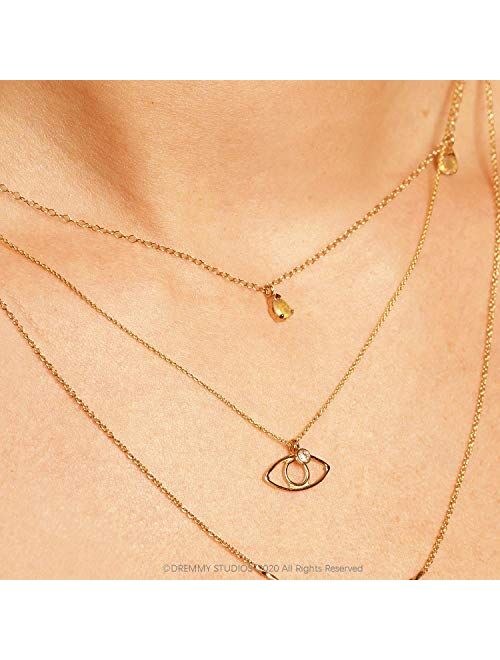 DREMMY STUDIOS Cross Necklace 18K Gold Plated Dainty Evil Eye Pendant Necklace Tiny Delicate Cross Minimalist Personalized Jewelry Gift for Her