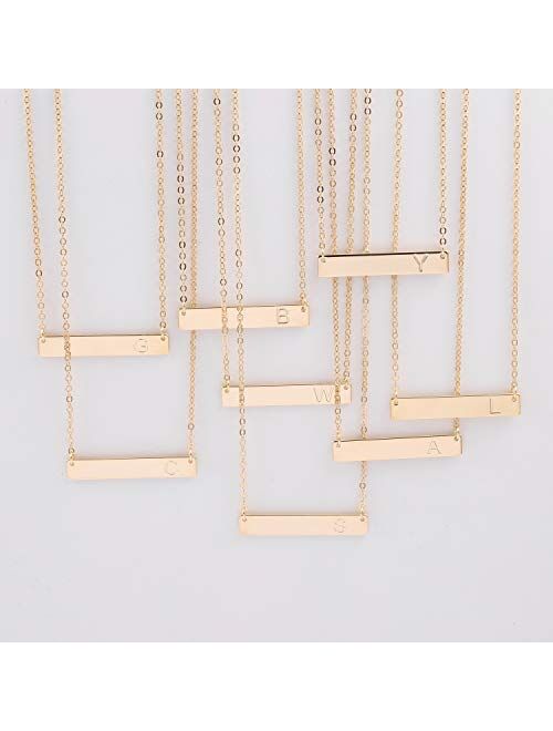 S.J JEWELRY Alphabet 26 A-Z Letter Initial Necklace 14k Gold-Plated Bar Necklace Engraved Name Necklace Personalized Letter Monogram Pendant Necklace for Women Girls