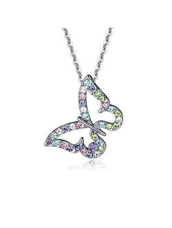 Kiokioa Charm Butterfly Multi-Color Crystal Chain Pendant Necklace Fashion Gift for Teen Girls